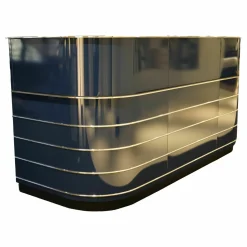 Theke Classic Line Counter Mit Arbeitsplatz Metall Lackiert Stahlblau Platte Linoleum Schwarz