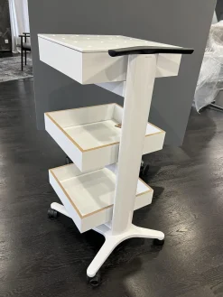 Tisch 446/3 Confair Server Catering Korpus Schichtstoff Säule Weiß Beschichtet Mit Schubladenbox Und Rollen