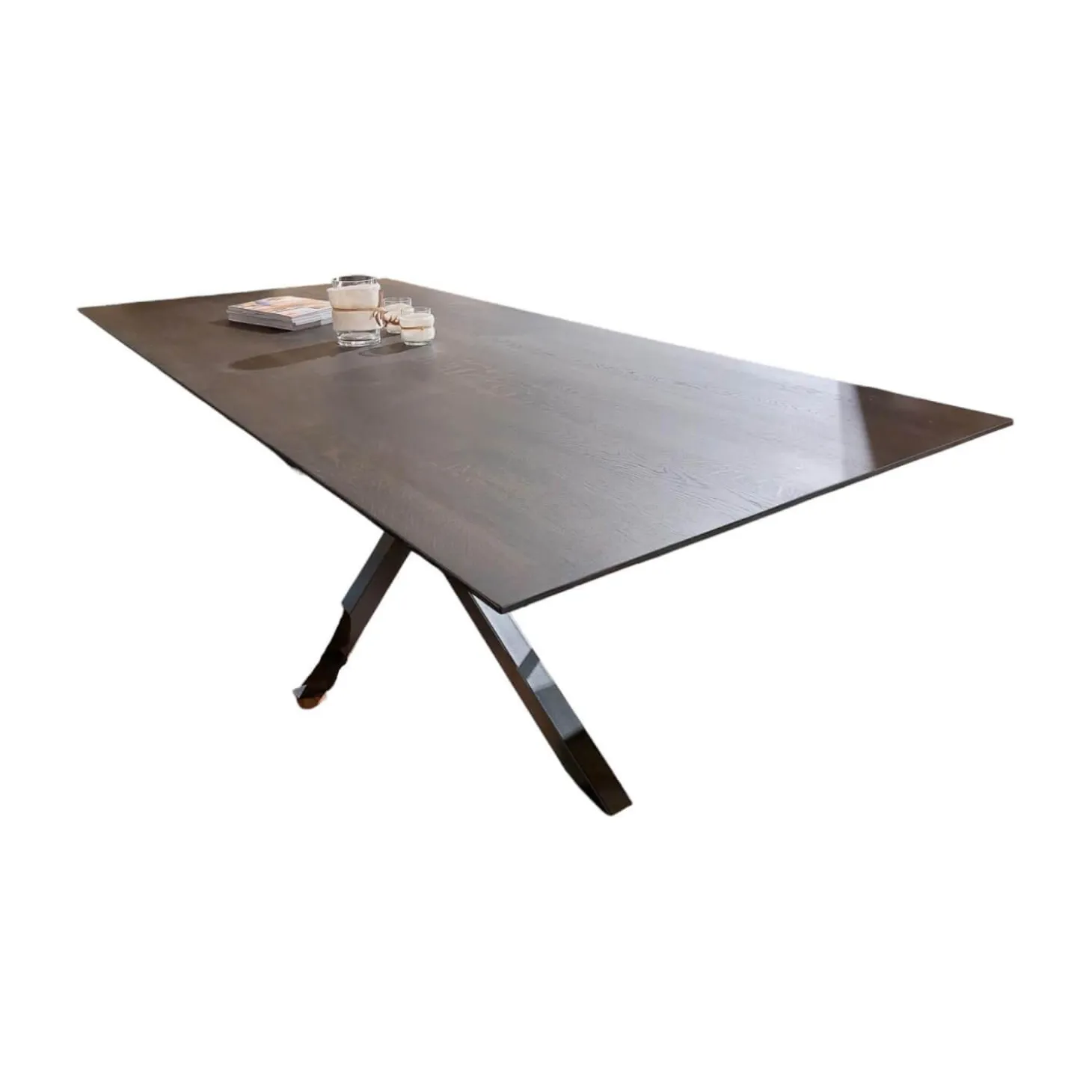 Tisch 3150 Platte Eiche Massiv Night Lackiert Epoxidharz Dunkel Gestell Moon Leg Schwarz Pulverbeschichtet