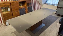 Tisch 6133 Tischplatte ESG Optiwhite Taupe Grau Säule Colorado Nussbaum Geölt Mit 2 Fach Auszug Fuß Edelstahl