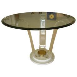 Tisch Ace Glasplatte Mit Facettenschliff Gestell Acryl und Carrara Marmor