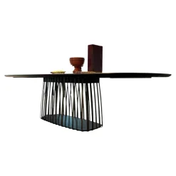 Tisch Basket BC 07 Platte Eiche Geräuchert Anthrazit Geölt Gestell Stahllasur Bronze Mit Kieselkante