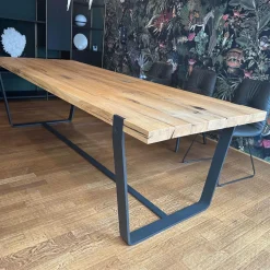 Tisch BB11 Clamp Platte Eiche Altholz Natur Geölt Füße RAL 9005 Tiefschwarz Schwarz Pulverbeschichtet