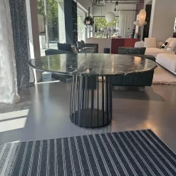 Tisch BC 07 Basket Platte Stein Verde Lepanto Schwarz Weiß Rund Streben Tiefschwarz Schwarz