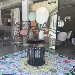 Tisch BC 07 Basket Platte Stein Rosso Lepanto Schwarz Rot Streben Tiefschwarz Schwarz Mit Drehteller Lazy Susan