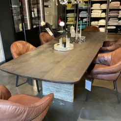 Tisch BC 17 T-Rox Platte Eiche Geräuchert Anthrazit Geölt Gestell Travertin Titanium