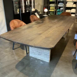 Tisch BC 17 T-Rox Platte Eiche Geräuchert Anthrazit Geölt Gestell Travertin Titanium