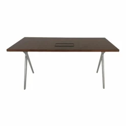 Tisch Conference X Platte Basic Furnier Nussbaum Dunkel Gestell Metall Hochglanz Poliert