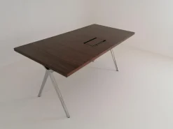 Tisch Conference X Platte Basic Furnier Nussbaum Dunkel Gestell Metall Hochglanz Poliert