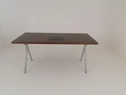 Tisch Conference X Platte Basic Furnier Nussbaum Dunkel Gestell Metall Hochglanz Poliert