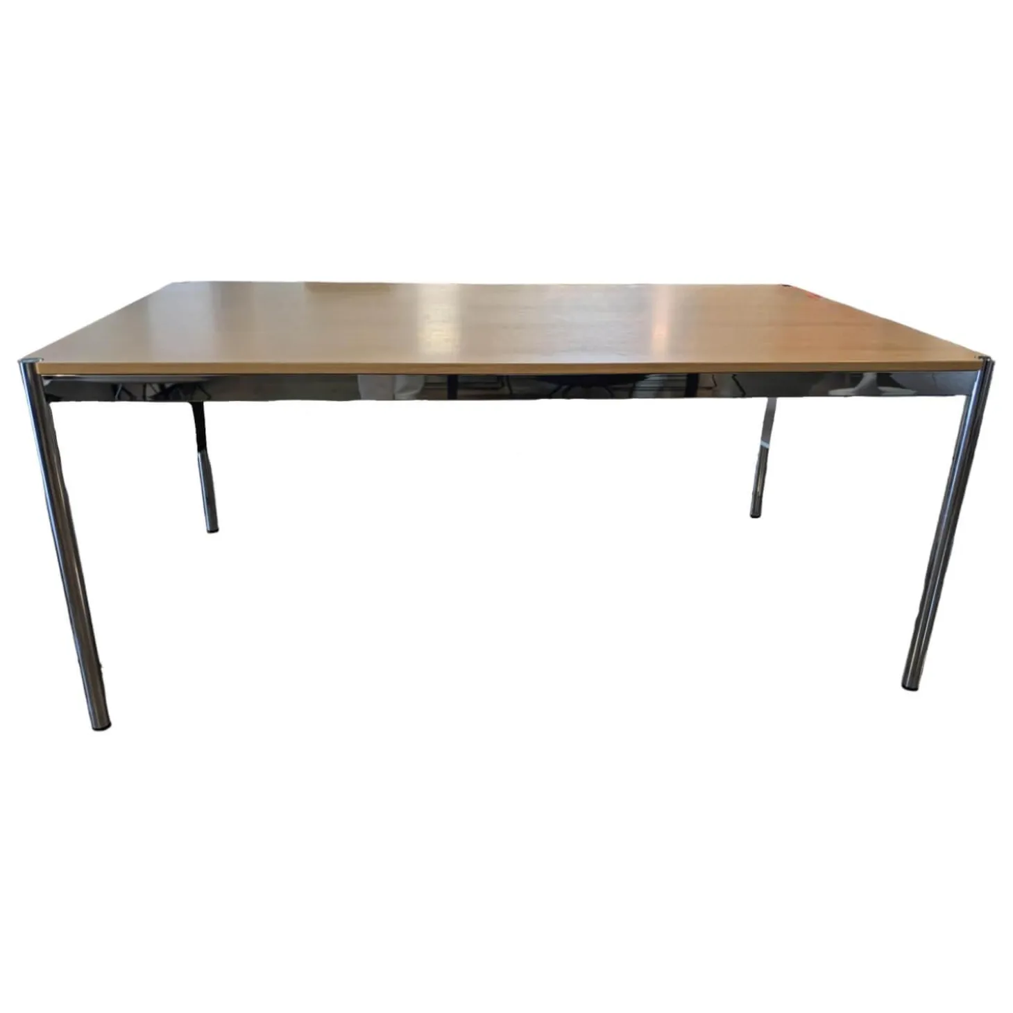 Tisch Eiche Natur Lackiert Tischplatte Furniert Gestell Metall Verchromt