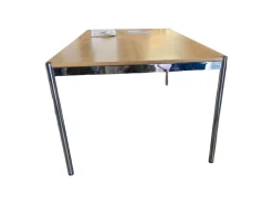 Tisch Eiche Natur Lackiert Tischplatte Furniert Gestell Metall Verchromt