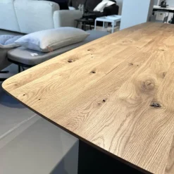 Tisch Eldur 8360041 S Platte Eiche Massiv Gestell Metall Stahlwange Schwarz Bootsform