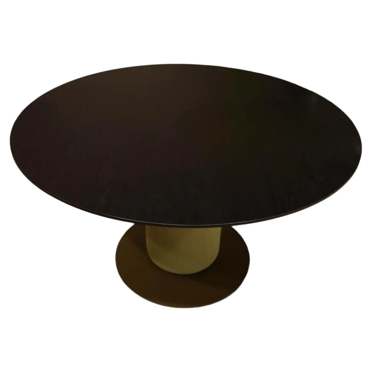 Tisch Gaia Platte Räuchereiche Massiv Schwarz Geölt Bodenplatte Stahl Oliv Pulverbeschichtet