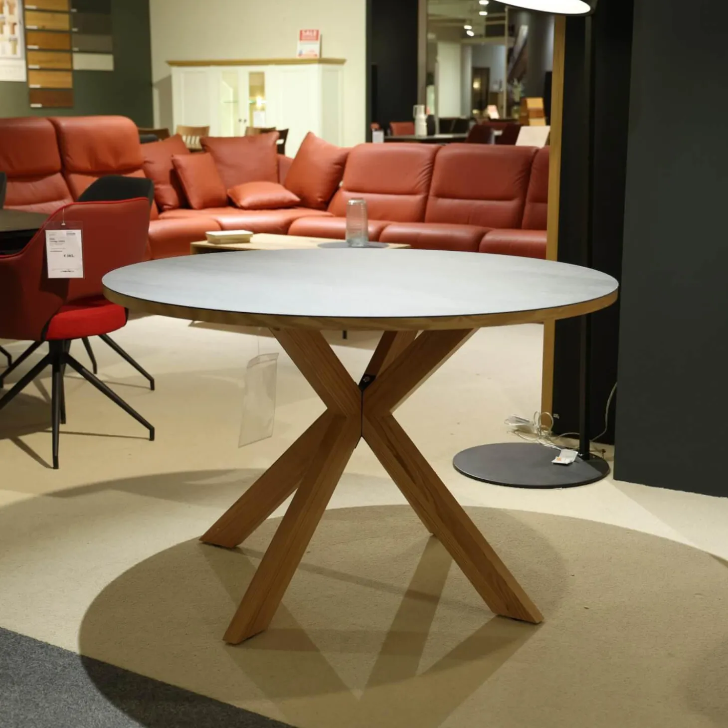 Tisch Moreno Rund Platte Keramik Anthrazit Gestell Eiche Massiv