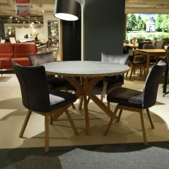 Tisch Moreno Rund Platte Keramik Anthrazit Gestell Eiche Massiv