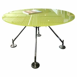 Tisch Nomos Rund Glas Grün Gestell Verchromt