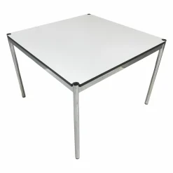 Tisch Quadratisch 100x100 Platte Kunstharz Perlgrau Gestell Verchromt