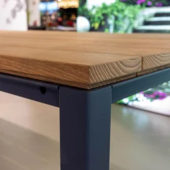 Tisch S600 Outdoor Akazie Gebürstet Roh Braun Gestell Edelstahl Pulverbeschichtet Schiefergrau Schwarz