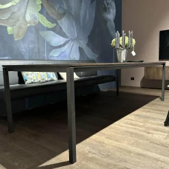 Tisch S600 Platte Eiche Geräuchert Anthrazit Geölt Und Gebürstet Gestell Rohstahl Lasur Double Brand Color Schwarz