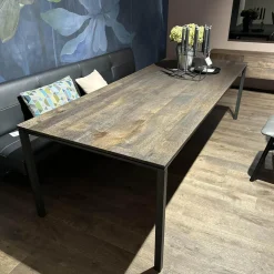 Tisch S600 Platte Eiche Geräuchert Anthrazit Geölt Und Gebürstet Gestell Rohstahl Lasur Double Brand Color Schwarz