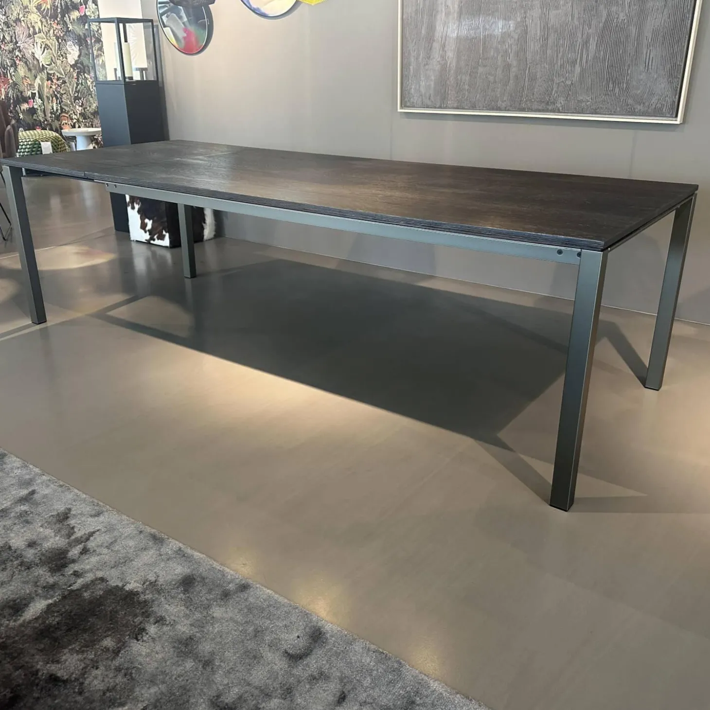 Tisch S600 Platte Eiche Geräuchert Anthrazit Geölt Gebürstet Gestell Metall Stahllasur Bronze