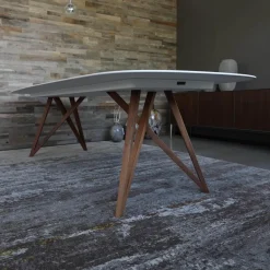 Tisch Seito Quarzstein Weiß Gestell Holz Nussbaum Mit Splitanteil Geölt Bootsförmig