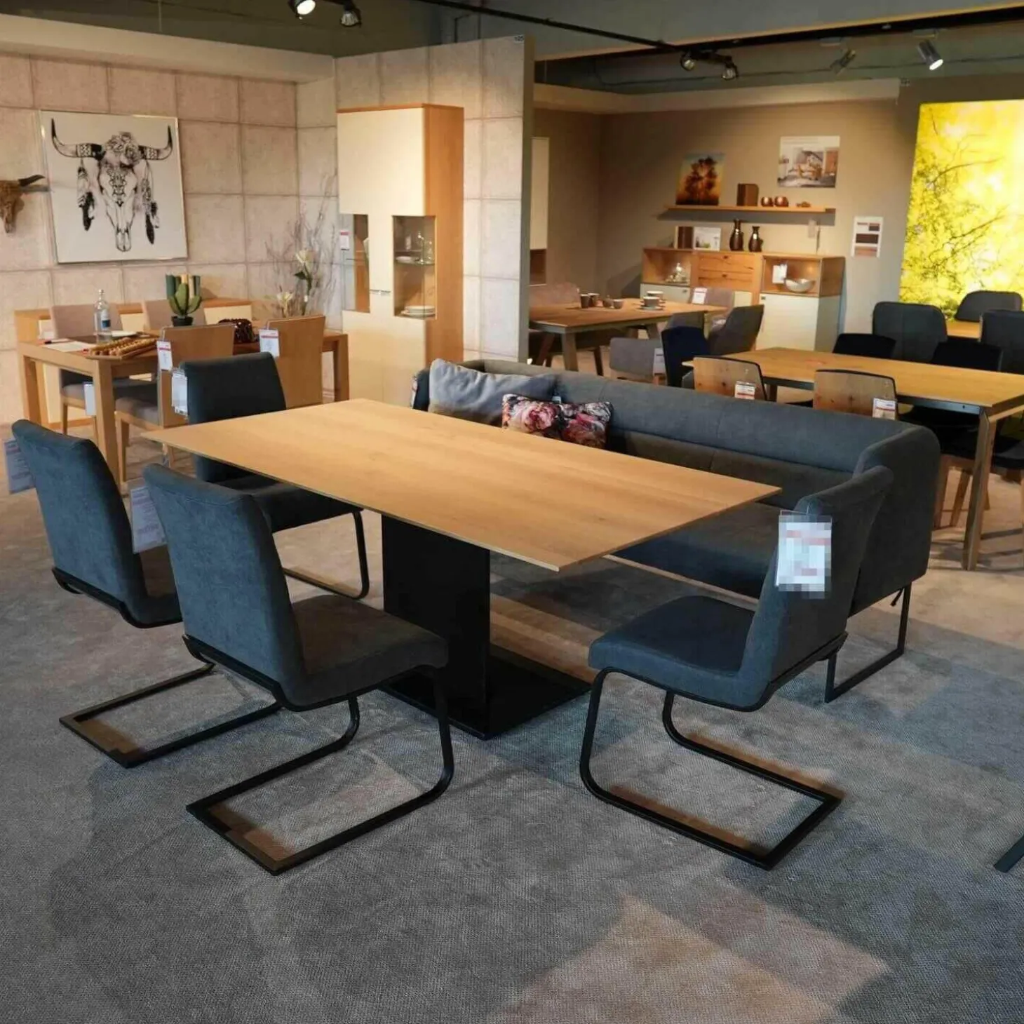 Tischgruppe Cassia Mit 4 Stühlen Und Bank Wildeiche Bianco Metall Schwarz