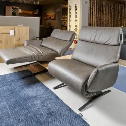 Trapezsofa 4230 Leder 24 Longlife Rustica Magma Grau Metallkufe Anthrazit Pulverbeschichtet Zwischentisch Wildeiche 681