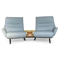 Trapezsofa 4905 Lounger Leder Longlife Rustika Sky Blau Metallkufe Anthrazit Pulverlackiert Mit Elektrischer Verstellung