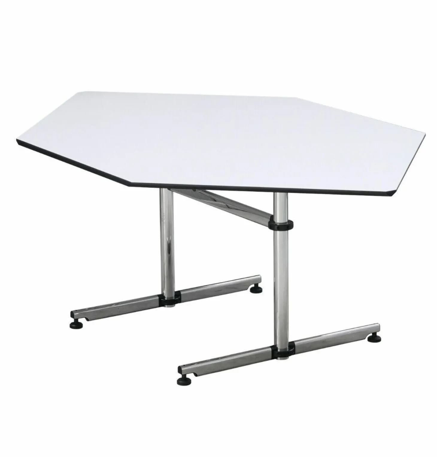 Trapeztisch USM Kitos Asymmetrisch 17 Kunstharz Perlgrau Gestell Glanzchrom