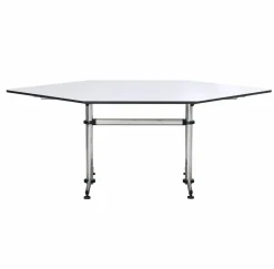 Trapeztisch USM Kitos Asymmetrisch 17 Kunstharz Perlgrau Gestell Glanzchrom