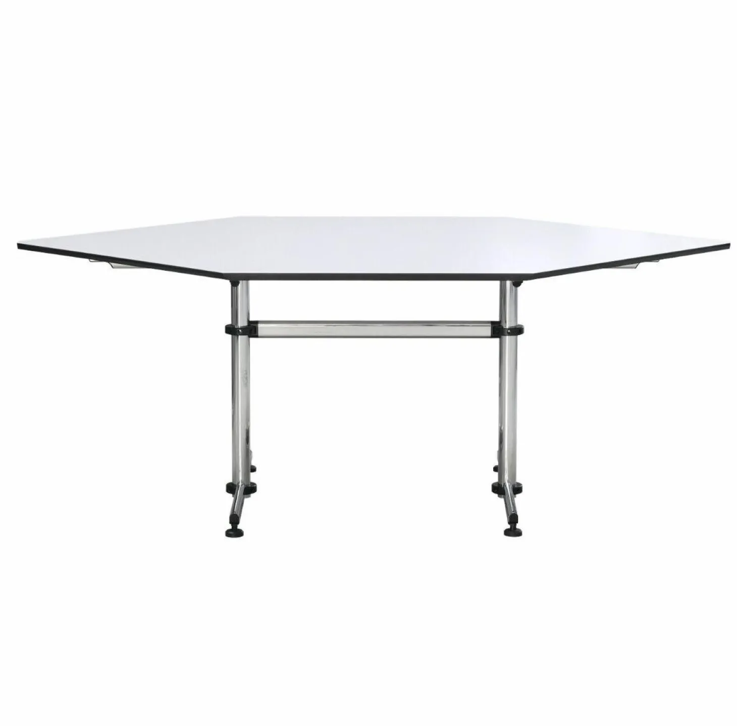 Trapeztisch USM Kitos Asymmetrisch 17 Kunstharz Perlgrau Gestell Glanzchrom