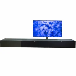 TV Board Ameno Colour Glas Granit Schwarz Grau Und Akustikstoff Fronten Mit Indirekte Beleuchtung Inklusive Medienpaket
