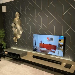 TV Lowboard Air Front Glas Granit Grau Satiniert Air Board Metall Champagner Grau Beige Inklusive LED Beleuchtung Und Charge Bar