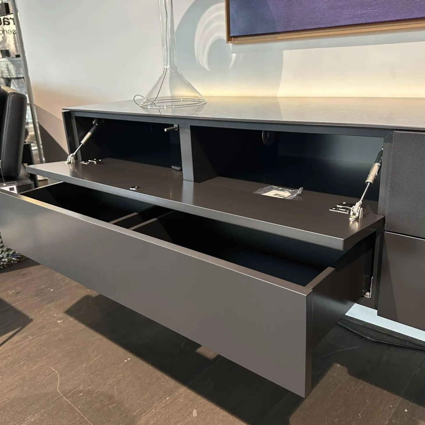 Tv Lowboard Cubo Glattlack Cosmos 436 Anthrazit Abdeckplatte Keramik Marmor Schwarz 015 Mit Beleuchtung Ohne Dekoration Ohne Leuchte