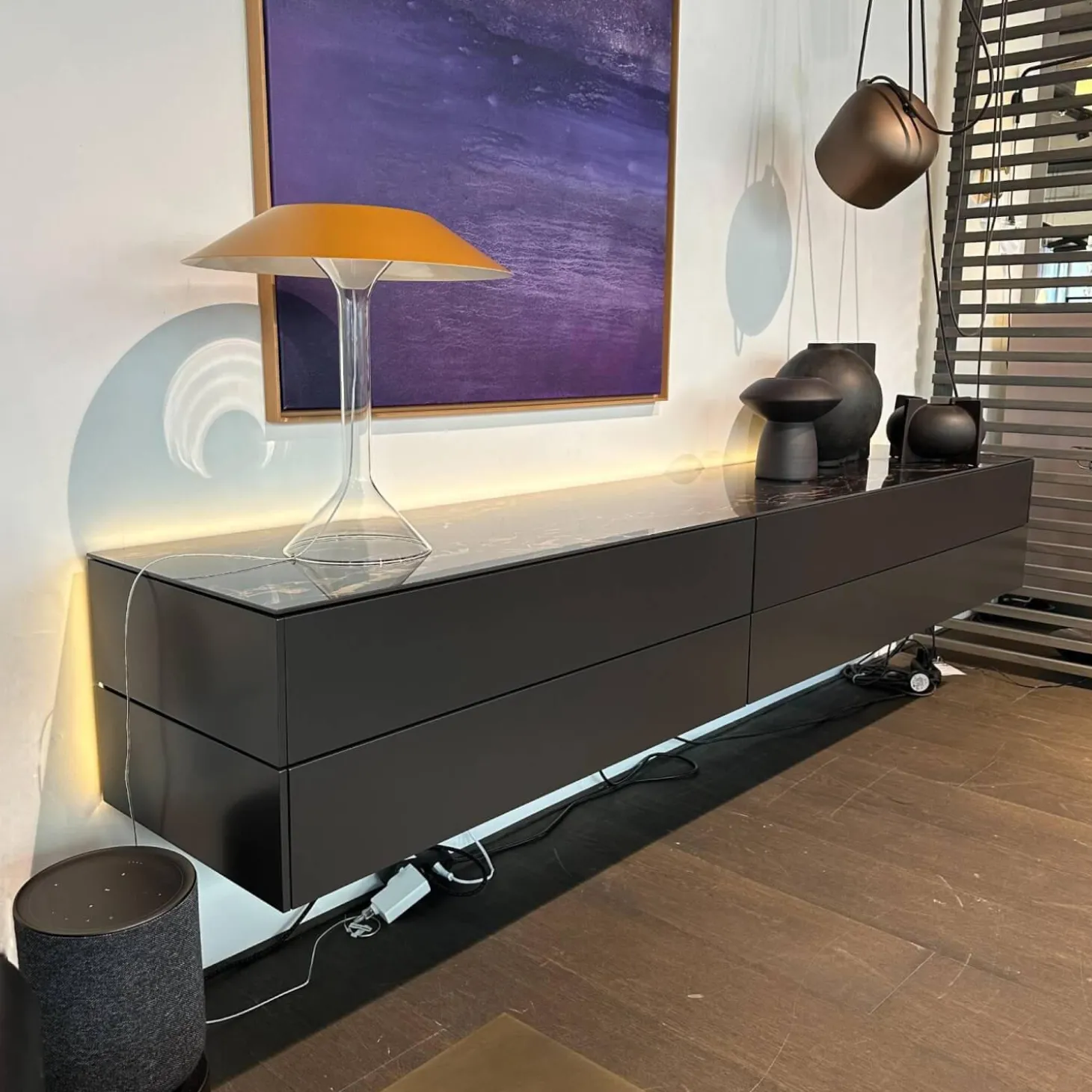 Tv Lowboard Cubo Glattlack Cosmos 436 Anthrazit Abdeckplatte Keramik Marmor Schwarz 015 Mit Beleuchtung Ohne Dekoration Ohne Leuchte