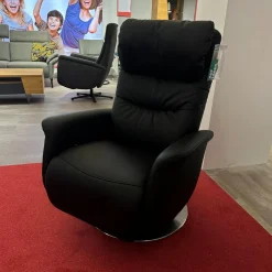 TV Sessel Hanny Leder 71 Torro Noir Schwarz Teller Edelstahloptik Mit Gewichtsverlagerung