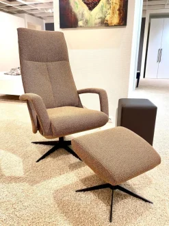 TV Sessel Senza SZ 032 Stoff Reno Melangegarn Cognac Anthrazit Braun Gestell Schwarz Inklusive Hocker