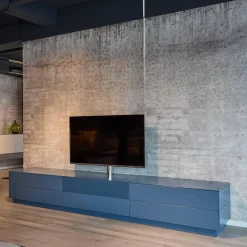 Tv-Element Soma Lack Matt Stahlblau Inklusive Klappen Und Schubkästen