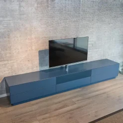 Tv-Element Soma Lack Matt Stahlblau Inklusive Klappen Und Schubkästen