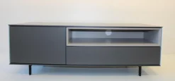 TV-Möbel Holz Seiten Weiß Nische Kieselstein Gestell Schwarz
