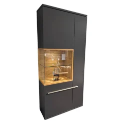 Vitrine Aterno Front Und Korpus Schiefergrau Grau Absetzung Eiche Struktur Inklusive LED Beleuchtung
