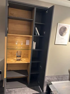 Vitrine Aterno Front Und Korpus Schiefergrau Grau Absetzung Eiche Struktur Inklusive LED Beleuchtung