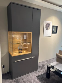 Vitrine Aterno Front Und Korpus Schiefergrau Grau Absetzung Eiche Struktur Inklusive LED Beleuchtung