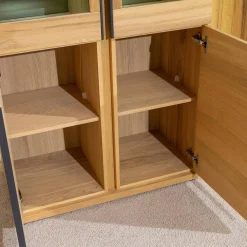 Vitrine Barola Eiche Rustico Hell Geölt Gebürstet Furnier Mit Spiegelrückwand Und Beleuchtung