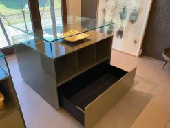 Vitrine Dolmen Lack Verde Olivia Grau Grün Glas Transparent Innenausstattung Melamin Cuoio Braun