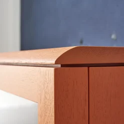 Vitrine Hampton Eiche Massiv Geölt Offenporig Lackiert In Pantone Orange Tür Klarglas Mit Ledergriffen