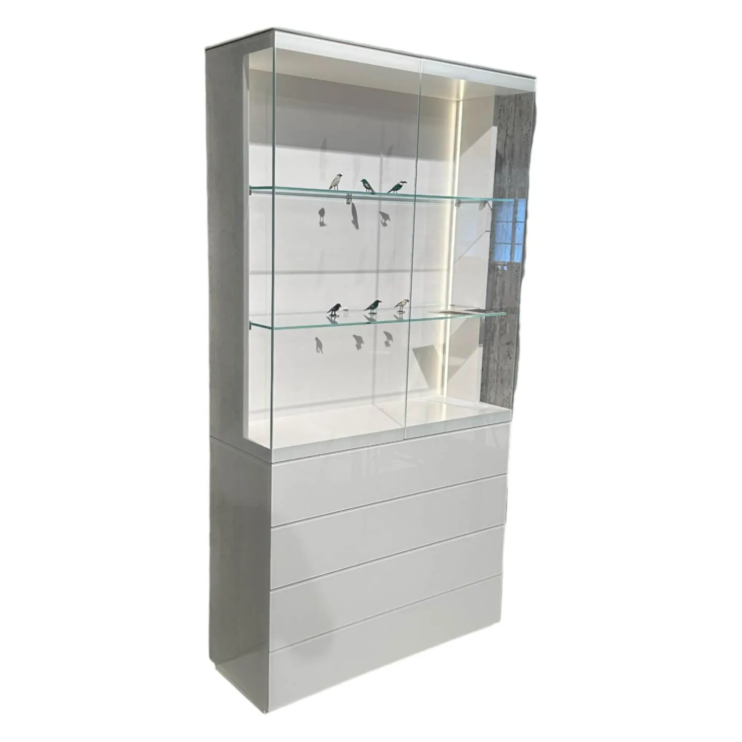 Vitrine Soma Innen Lack Weiß Türen Glas Klar Außen Glas Weiß Glänzend