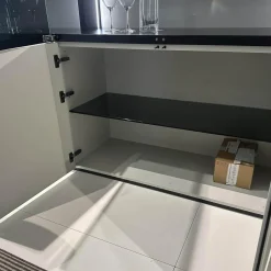 Vitrine Soma Türen Grauglas Schwarz Korpus Lack Steingrau Grau